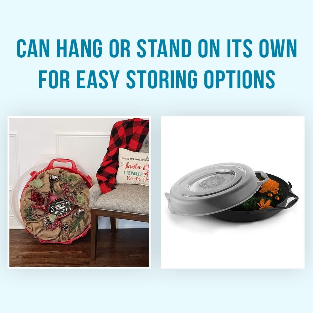 HOMZ 3-Pack Seasonal Holiday Decorative Wreath Storage Organizer. 24 Inch. Red & Clear - Round Plastic Christmas Decoration Holder for Wreaths and Garlands w/ 4-Way Latches Built-In Handle - Image 11