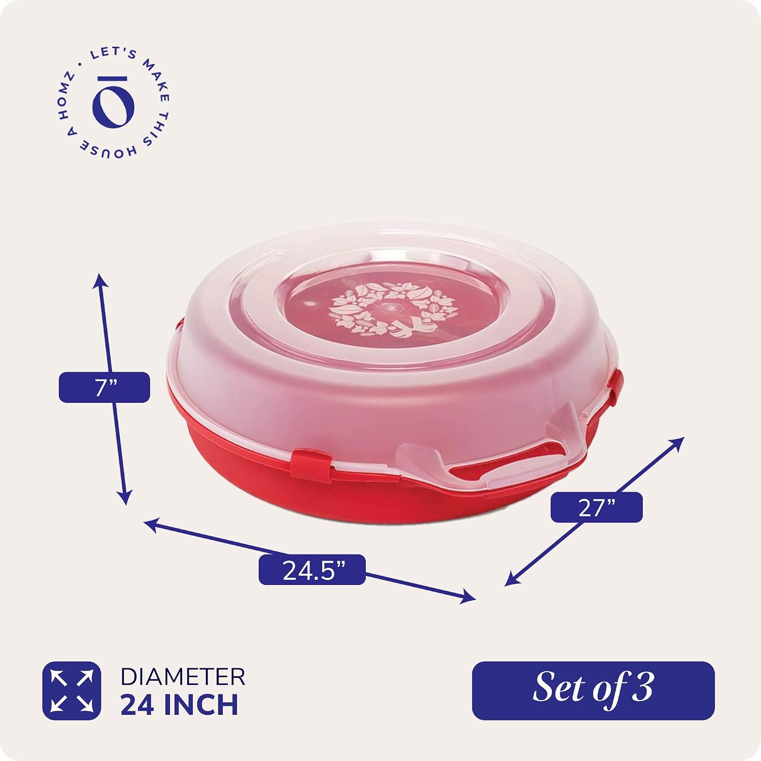 HOMZ 3-Pack Seasonal Holiday Decorative Wreath Storage Organizer. 24 Inch. Red & Clear - Round Plastic Christmas Decoration Holder for Wreaths and Garlands w/ 4-Way Latches Built-In Handle - Image 4
