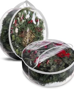 ProPik Christmas Wreath Storage Bag 36 - 2 Pack Clear Christmas Wreath Storage Container- Garland Artificial Holiday Wreath Storage Holder - Water Proof Transparent PVC with Handles (36 Inch. White)